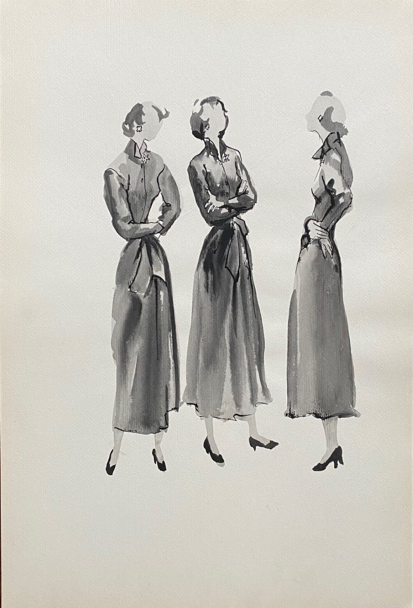 Mid-Century Mode -- Drawing of 1950's Fashion by Jayne Somogy