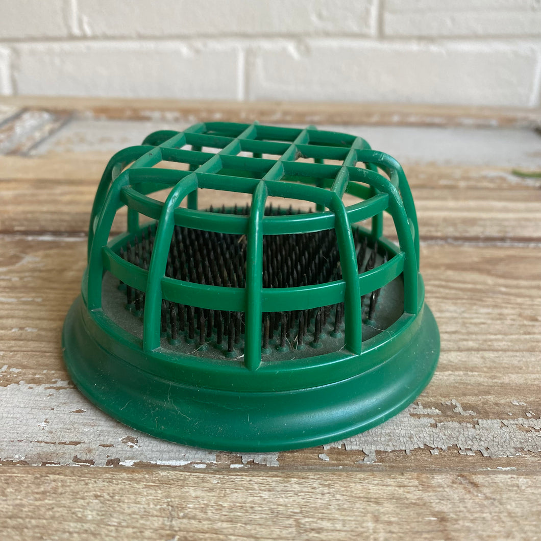 Vintage Green Plastic and Metal Flower Holder