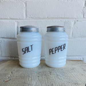 Vintage Milk Glass Salt + Pepper Set