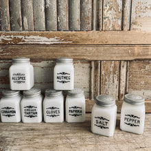 Load image into Gallery viewer, Vintage Milk Glass McKee Art Deco Spice Jars
