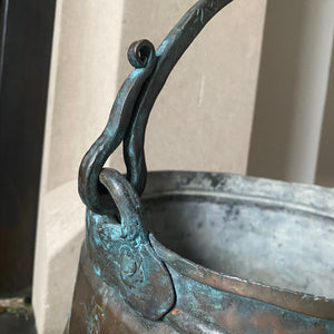 19th Century Antique French Hammered Copper Pot with Forged Handle