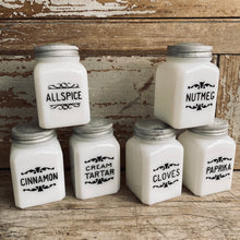 Load image into Gallery viewer, Vintage Milk Glass McKee Art Deco Spice Jars
