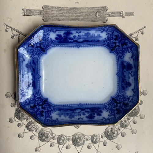 Late 19th Century Antique Victorian Flow Blue Ironstone Mini Platter