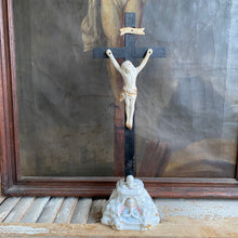 Load image into Gallery viewer, Unusual 19th Century Antique French Crucifix with Porcelain Figure &amp; Base
