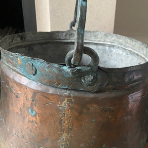 19th Century Antique French Hammered Copper Pot with Forged Handle