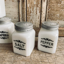 Load image into Gallery viewer, Vintage Milk Glass McKee Art Deco Spice Jars
