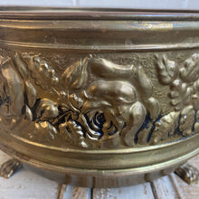 Load image into Gallery viewer, Large Vintage Footed Brass Embossed Rose Planter Made in England
