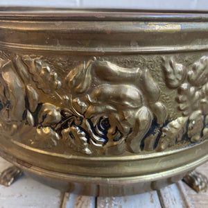 Large Vintage Footed Brass Embossed Rose Planter Made in England