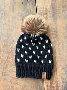 Little Hearts Hand Knitted Hat with Pom