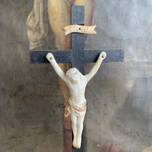 Load image into Gallery viewer, Unusual 19th Century Antique French Crucifix with Porcelain Figure &amp; Base
