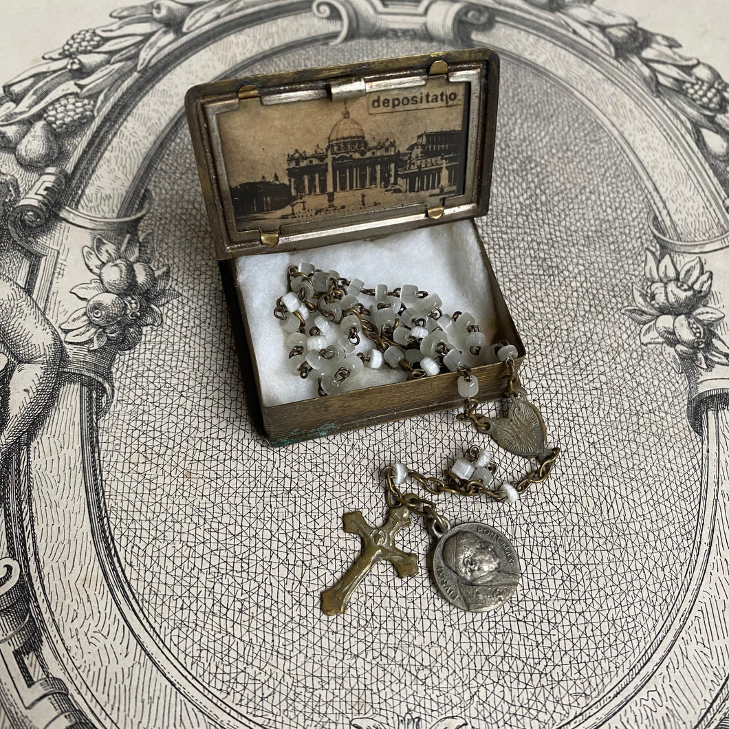 Vintage Italian Rosary Box and Rosary