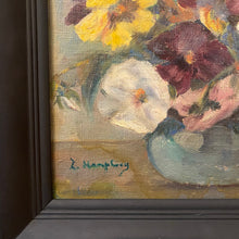 Load image into Gallery viewer, Vintage Signed Oil Painting - Pansies - in Black Wooden Frame
