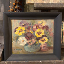 Load image into Gallery viewer, Vintage Signed Oil Painting - Pansies - in Black Wooden Frame
