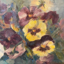 Load image into Gallery viewer, Vintage Signed Oil Painting - Pansies - in Black Wooden Frame
