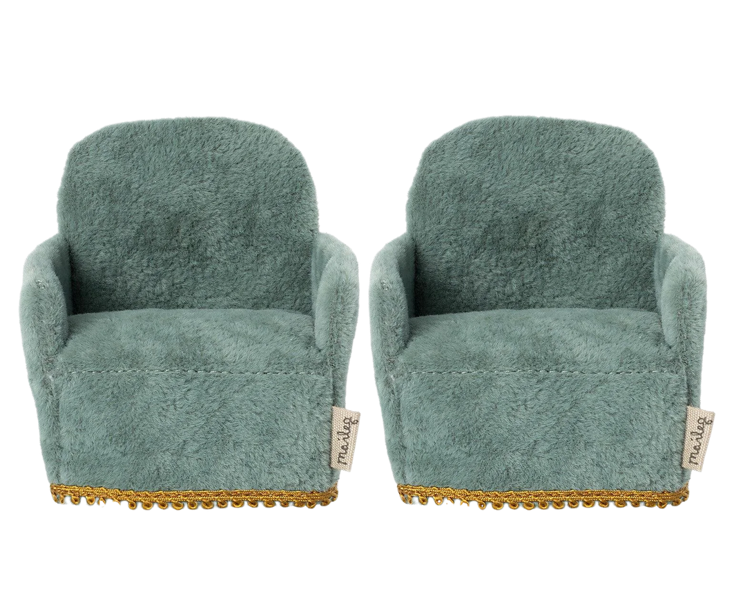 Maileg Mouse Armchair Set/2 - Blue Velvet