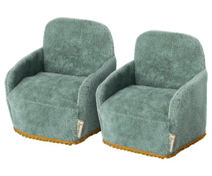 Maileg Mouse Armchair Set/2 - Blue Velvet