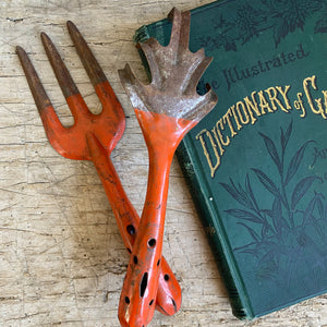 Set/2 Vintage Orange Metal Garden Forks