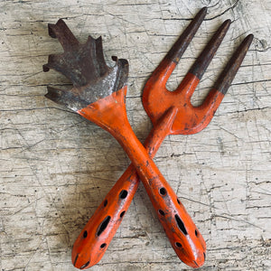 Set/2 Vintage Orange Metal Garden Forks