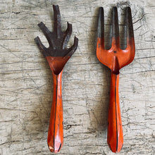 Load image into Gallery viewer, Set/2 Vintage Orange Metal Garden Forks
